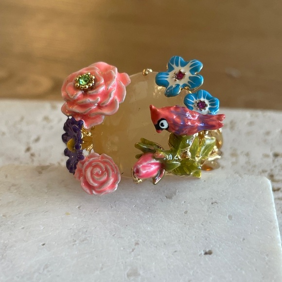 LES NEREIDES Anthropologie  Hand Enamelled cardinal   RING - Picture 6 of 6